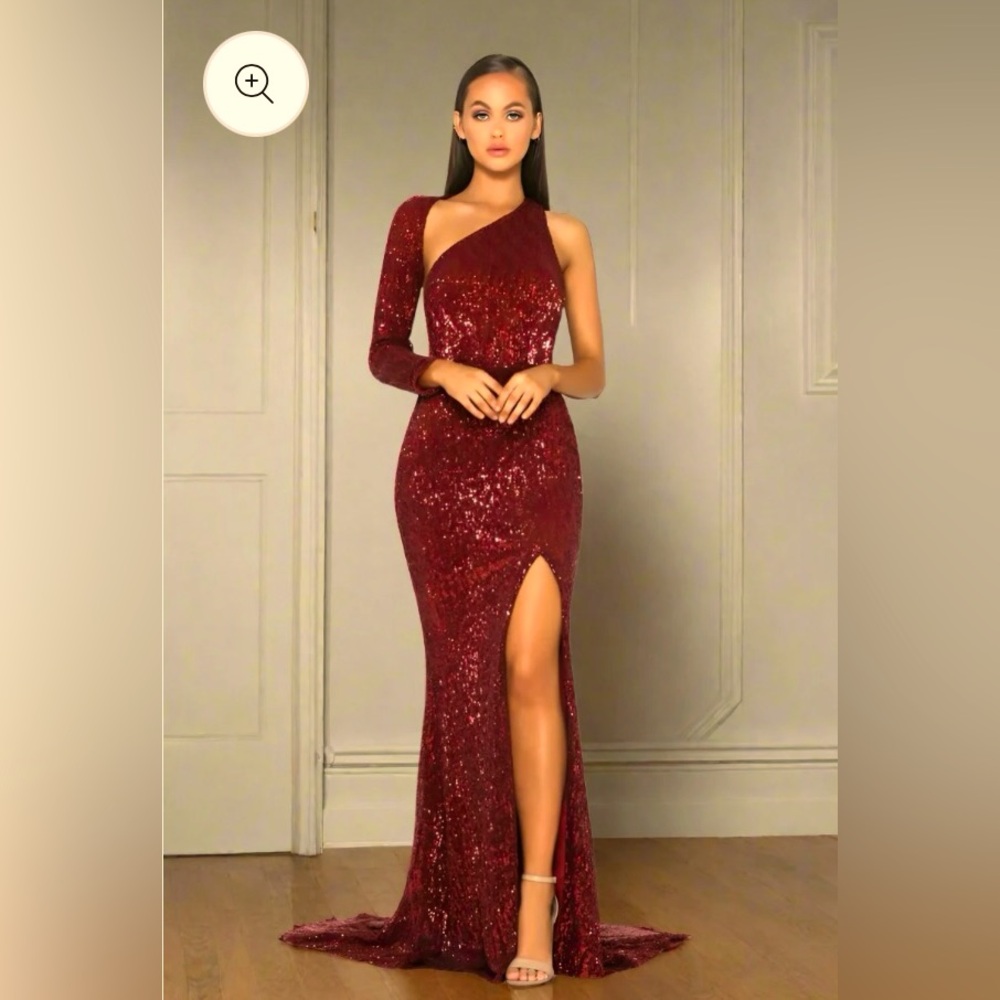 Portia & Scarlett - NWT PS2045 Deep Red Sequin Dress - backless, floor length